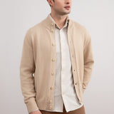 Beige Ribbed Button Closure With Pockets Cardigan