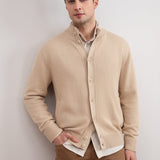 Beige Ribbed Button Closure With Pockets Cardigan