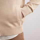 Beige Ribbed Button Closure With Pockets Cardigan
