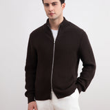 Dark Brown Ribbed Zip-Up Cardigan