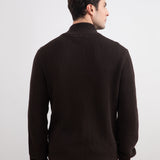 Dark Brown Ribbed Zip-Up Cardigan