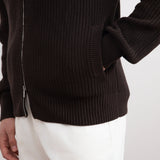 Dark Brown Ribbed Zip-Up Cardigan