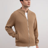 Tan English Rib Full Zip Cardigan