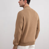 Tan English Rib Full Zip Cardigan