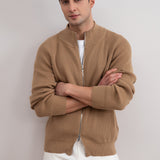 Tan English Rib Full Zip Cardigan