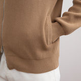 Tan English Rib Full Zip Cardigan