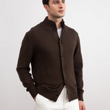 Brown Ribbed Button Closure With Pockets Cardigan