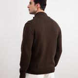 Brown Ribbed Button Closure With Pockets Cardigan