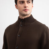 Brown Ribbed Button Closure With Pockets Cardigan