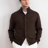 Brown Ribbed Button Closure With Pockets Cardigan