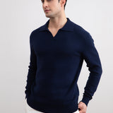 Blue Open Polo with long sleeves