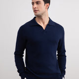 Blue Open Polo with long sleeves
