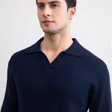 Blue Open Polo with long sleeves