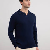 Blue Striped Open Polo Shirt