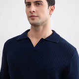Blue Striped Open Polo Shirt