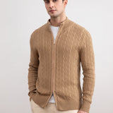 Tan Cable Knit full-zip Sweater