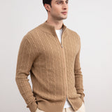Tan Cable Knit full-zip Sweater