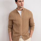 Tan Cable Knit full-zip Sweater