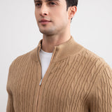 Tan Cable Knit full-zip Sweater