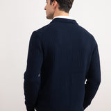 Navy Textured Open Polo Sweater