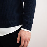 Navy Textured Open Polo Sweater