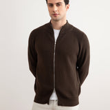 Brown English Rib Full Zip Cardigan