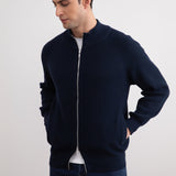 Navy English Rib Full Zip Cardigan