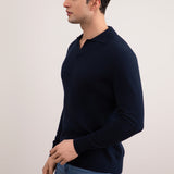 Navy Striped Open Polo Shirt