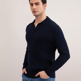 Navy Striped Open Polo Shirt