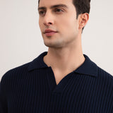 Navy Striped Open Polo Shirt