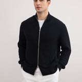 Black Ribbed Zip-Up Cardigan