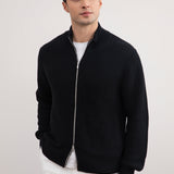 Black Ribbed Zip-Up Cardigan