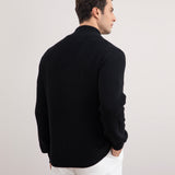 Black Ribbed Zip-Up Cardigan