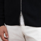 Black Ribbed Zip-Up Cardigan