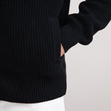Black Ribbed Zip-Up Cardigan