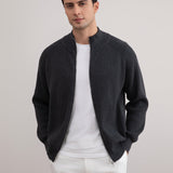 Dark Grey Mélange English Rib Full Zip Cardigan
