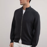 Dark Grey Mélange English Rib Full Zip Cardigan