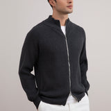 Dark Grey Mélange English Rib Full Zip Cardigan