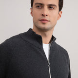 Dark Grey Mélange English Rib Full Zip Cardigan