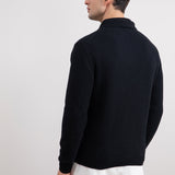 Black Textured Open Polo Sweater