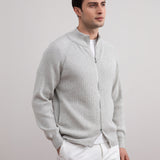 Grey Mélange English Rib Full Zip Cardigan