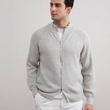 Grey Mélange English Rib Full Zip Cardigan