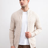 Beige Cable Knit full-zip Sweater