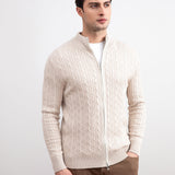 Beige Cable Knit full-zip Sweater