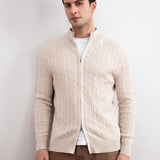 Beige Cable Knit full-zip Sweater
