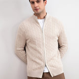 Beige Cable Knit full-zip Sweater