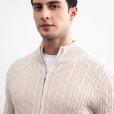 Beige Cable Knit full-zip Sweater