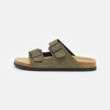 Double-Buckle Suede Sandals - Olive