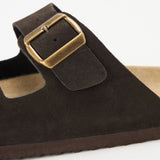 Double-Buckle Suede Sandals - Brown