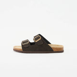 Double-Buckle Suede Sandals - Brown